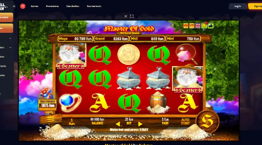 Hold and win bonus round in Master of Gold pokie