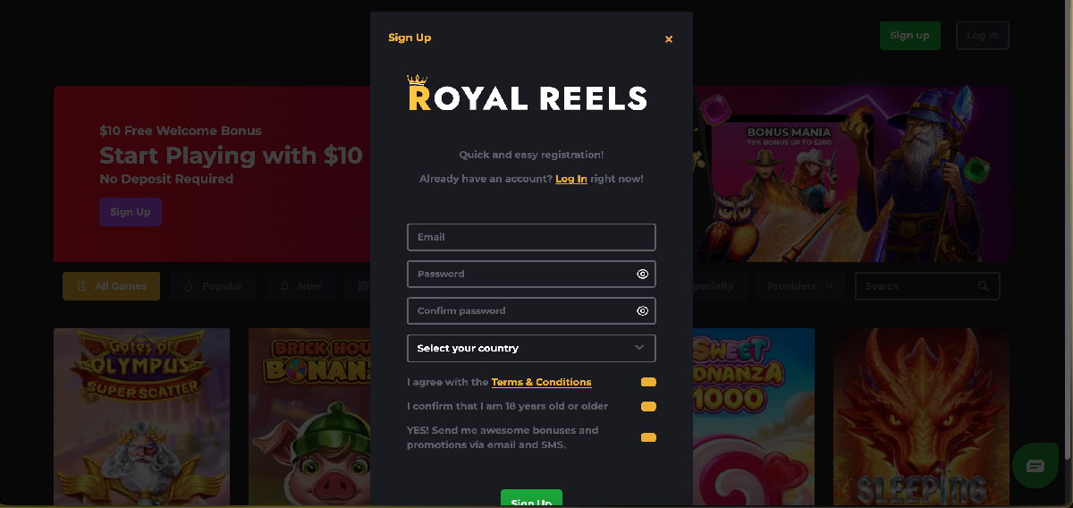 Royal Reels online casino homepage for Australian players
