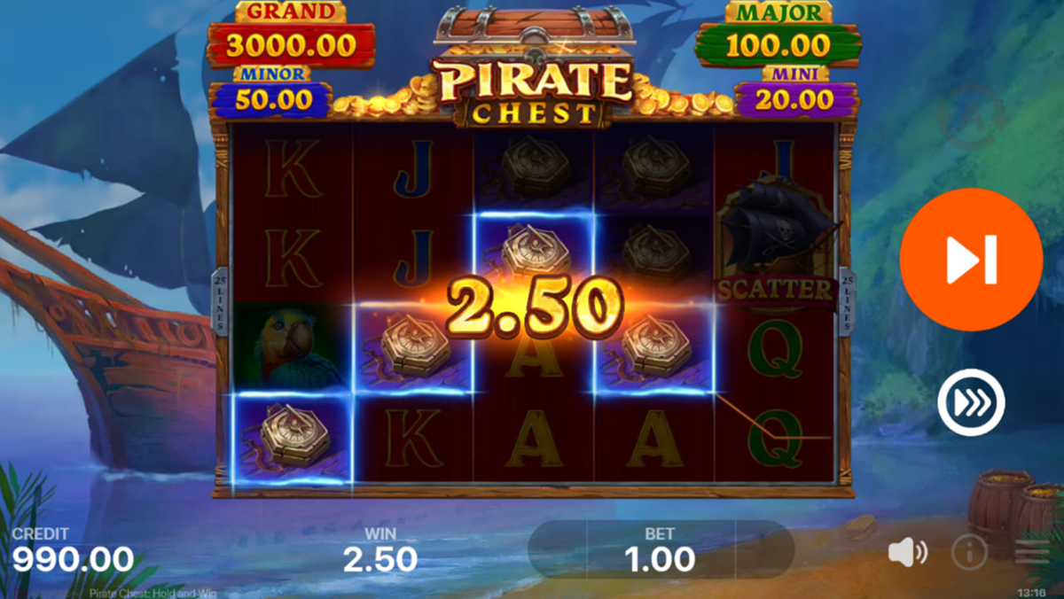 Pirate Chest Hold and Win: how to play with 25 paylines and Free Spins