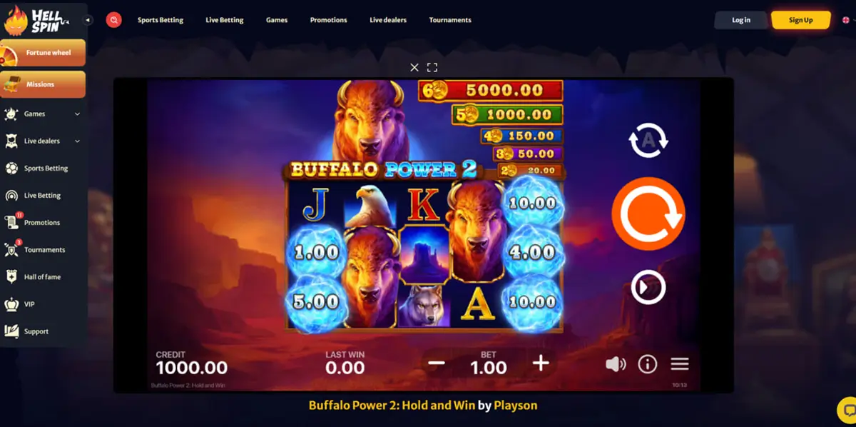 Buffalo Power 2 bonus features with Free Spins and Hold and Win round