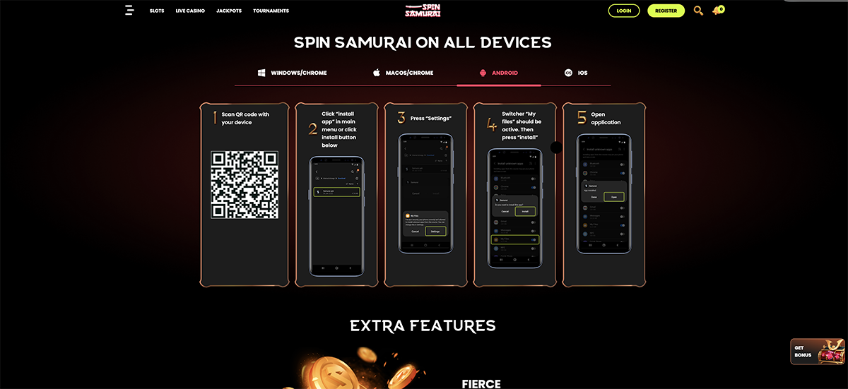 Spinsamurai mobile casino version tested on iPhone and Android
