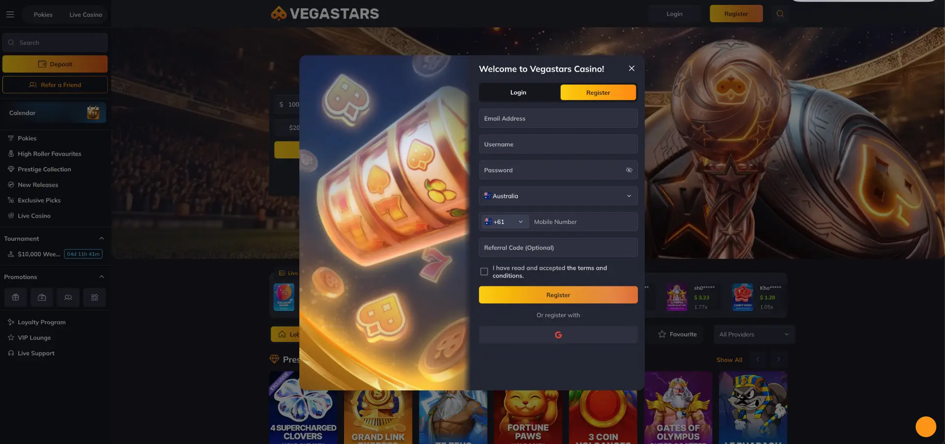 Vegastars casino registration