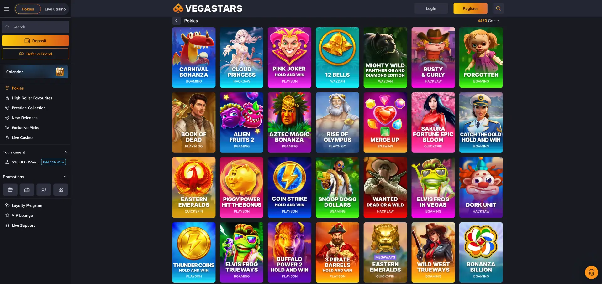 Vegastars casino online pokies catalogue with 4,470 games