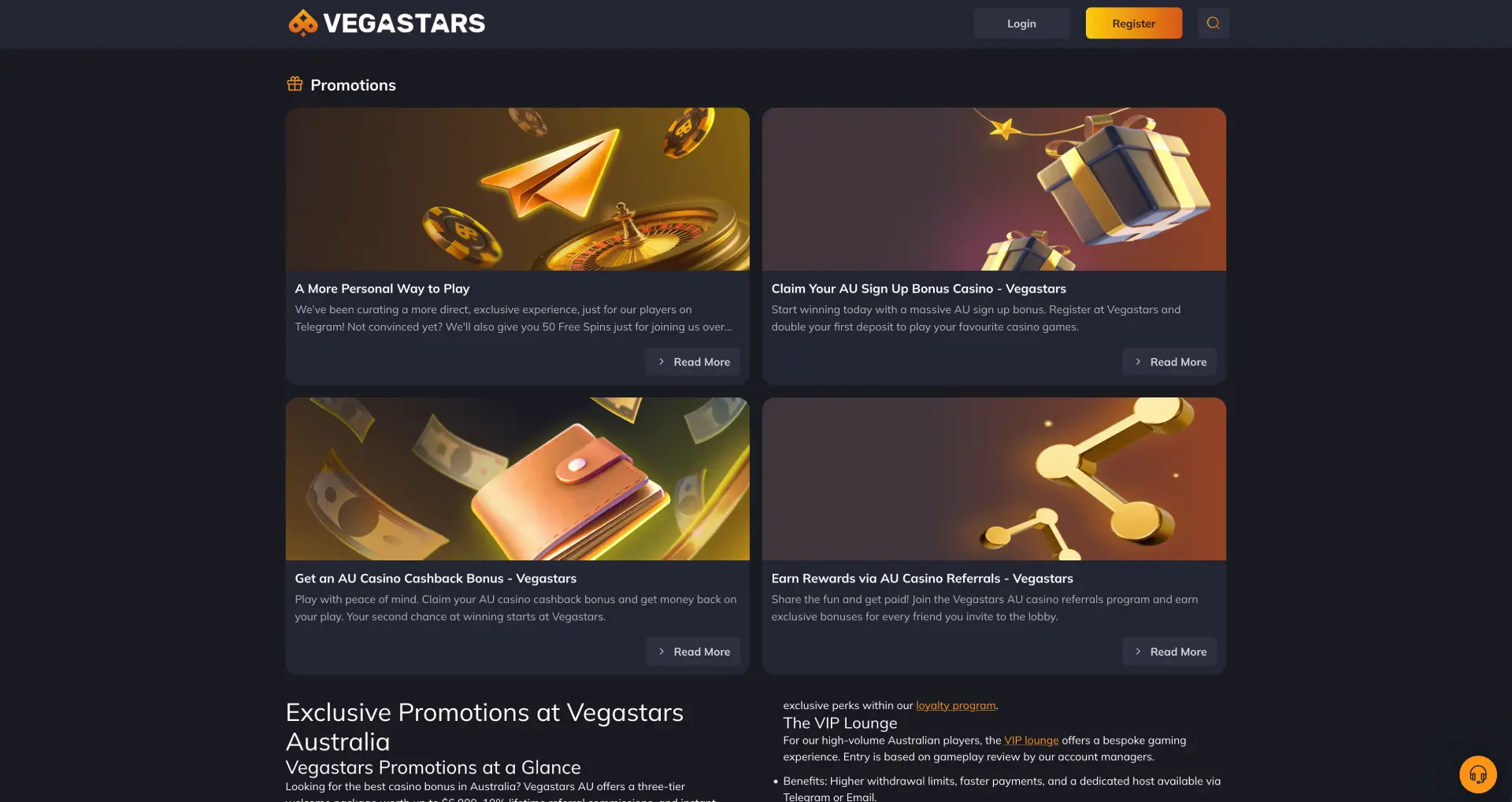 Vegastars casino welcome bonus up to AUD 6,000 and 125 free spins