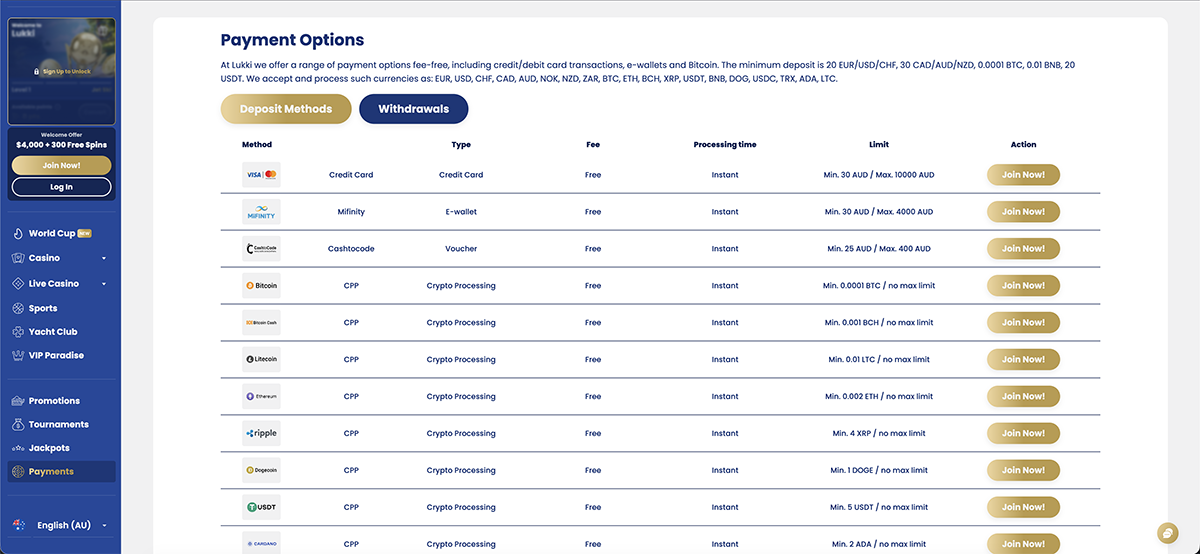 Lukki casino deposit and withdrawal methods