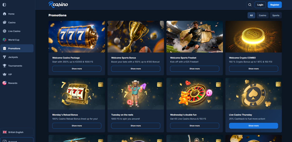 RCasino welcome bonus offers