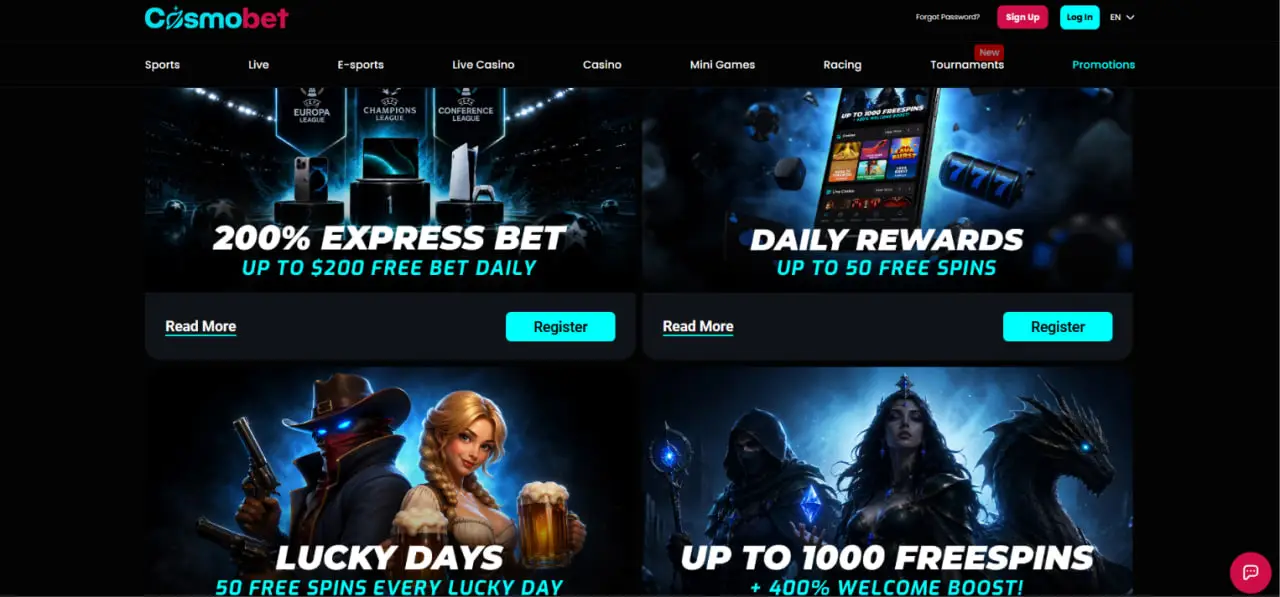 Cosmobet welcome bonus offers for new players