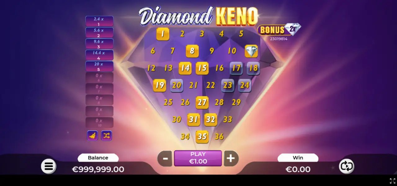 Diamond Keno provider, RTP and main game features